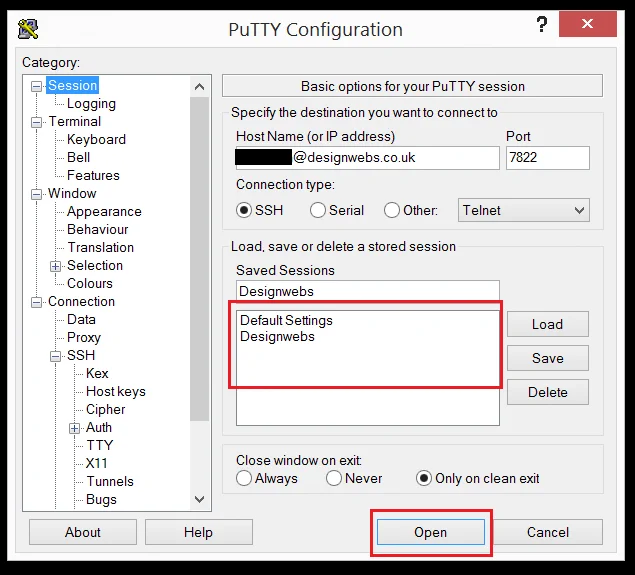 Настройка PuTTY: список конфигураций