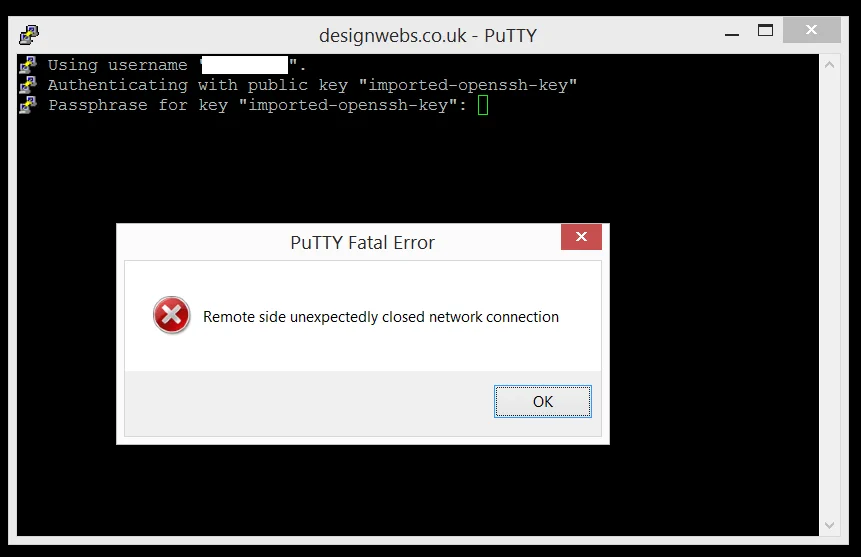 Ошибка SSH PuTTY: remote side unexpectedly cloesed netwok connection