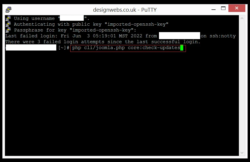 Проверка версии Joomla через CLI в PuTTY