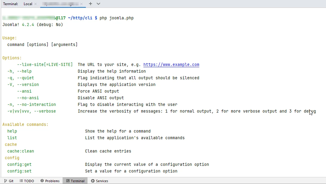 Получить список всех доступных CLI команд Joomla с помощью php cli/joomla.php