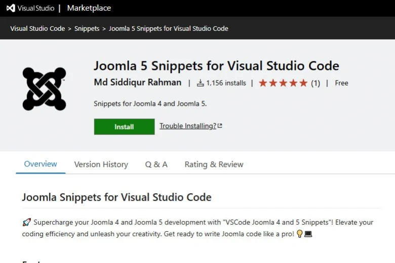 Joomla 5 Snippets for Visual Studio Code - коллекция сниппетов кода.