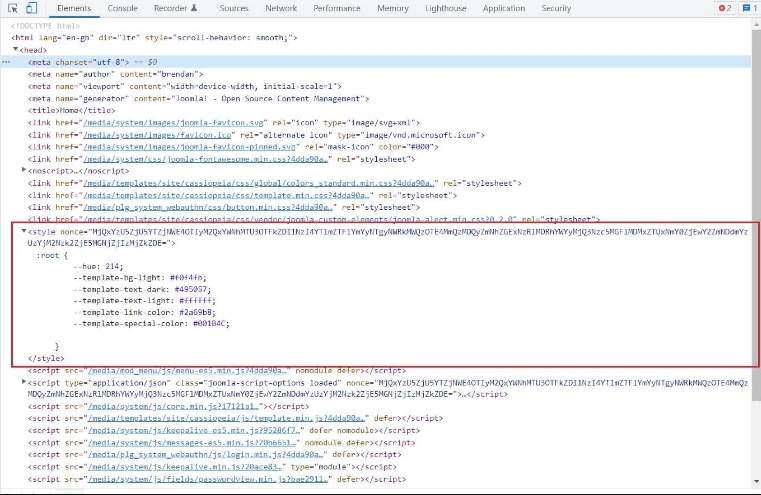 фрагмент HTML кода Joomla