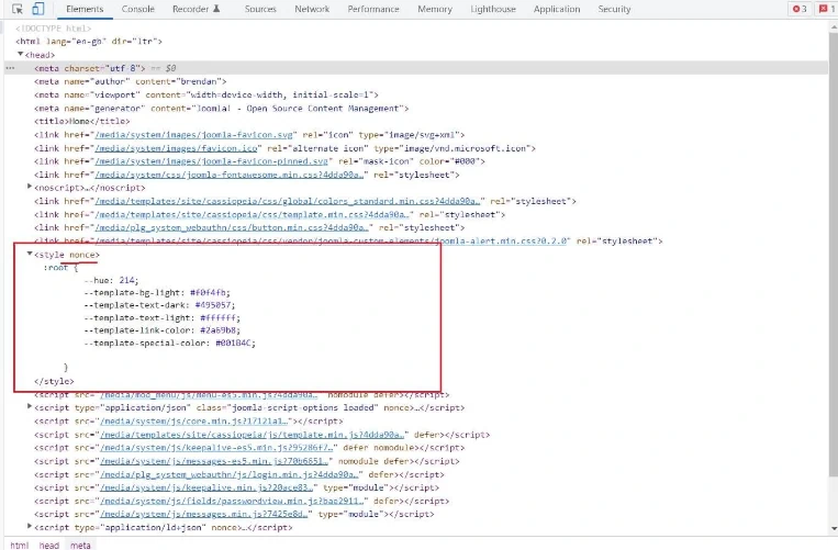 фрагмент html кода Joomla 