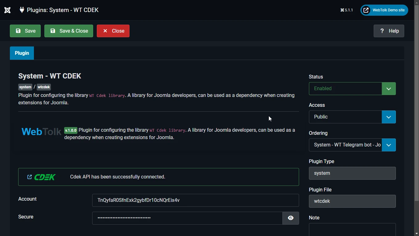 wtcdek library settings for Joomla