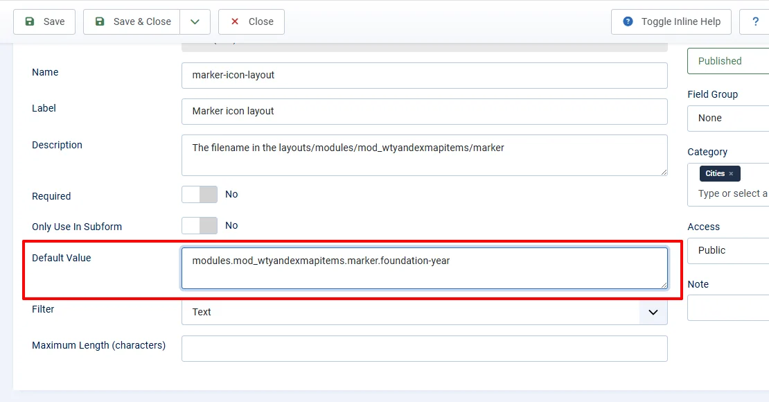 Where to specify the default value of the Joomla user field