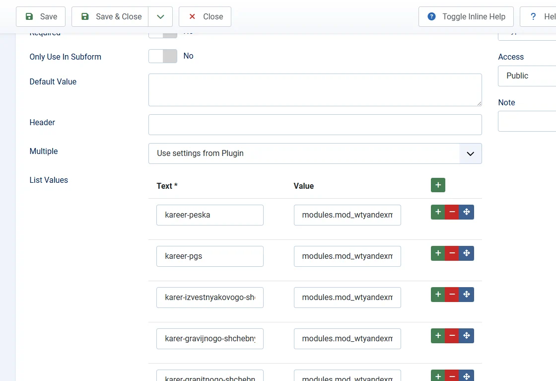 A custom Joomla list field