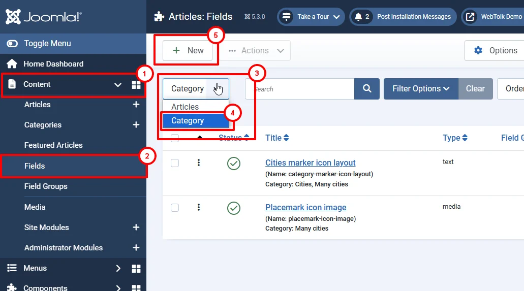 How to create a custom field for the Joomla content category